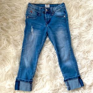Hudson Girls Jeans Skinny Roll Cuff Crop Denim Distressed Sz 6 Stretch Jegging